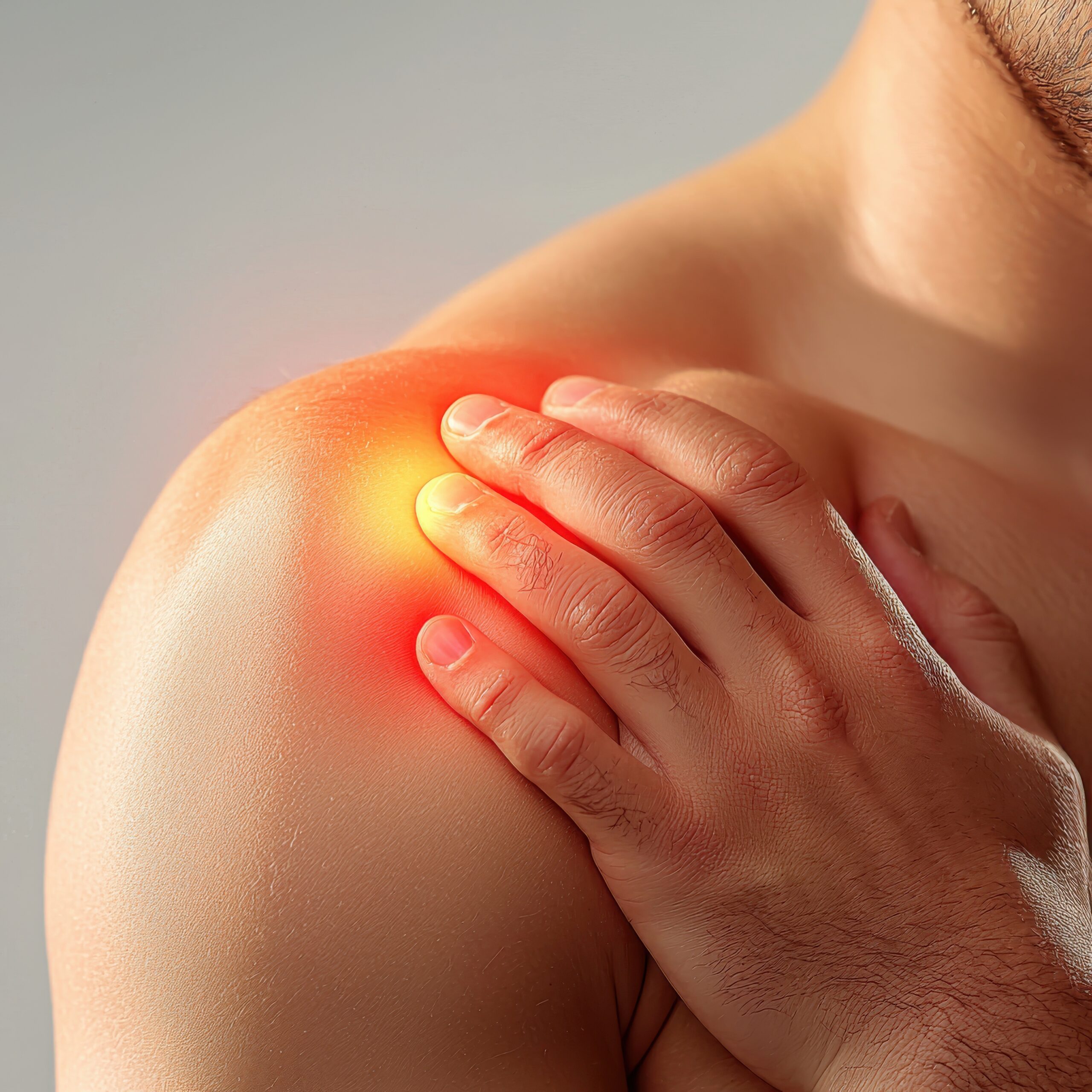 Man with a sore on his shoulder showing signs of discomfort and concern about his health condition